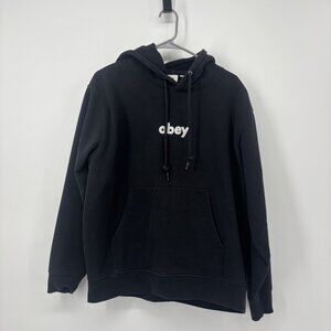 Obey Spell Out Heavy Weight Hoodie Black Men’s Size Medium Sweatshirt Retro